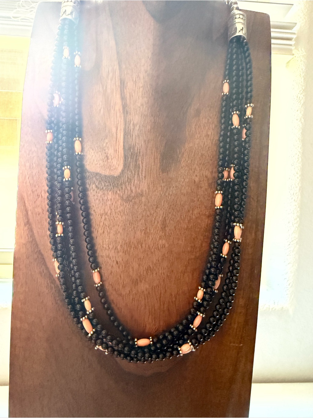 Sterling Silver Black Onyx Bead Necklace 24 Inch